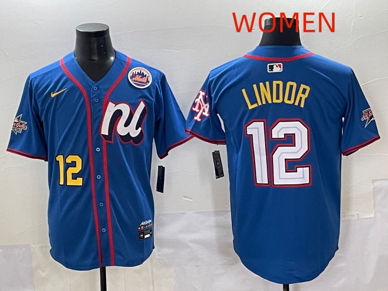 Women  2025 Los Angeles Dodgers #12 Lindor Blue Nike 2025 MLB All Star Jersey style 006